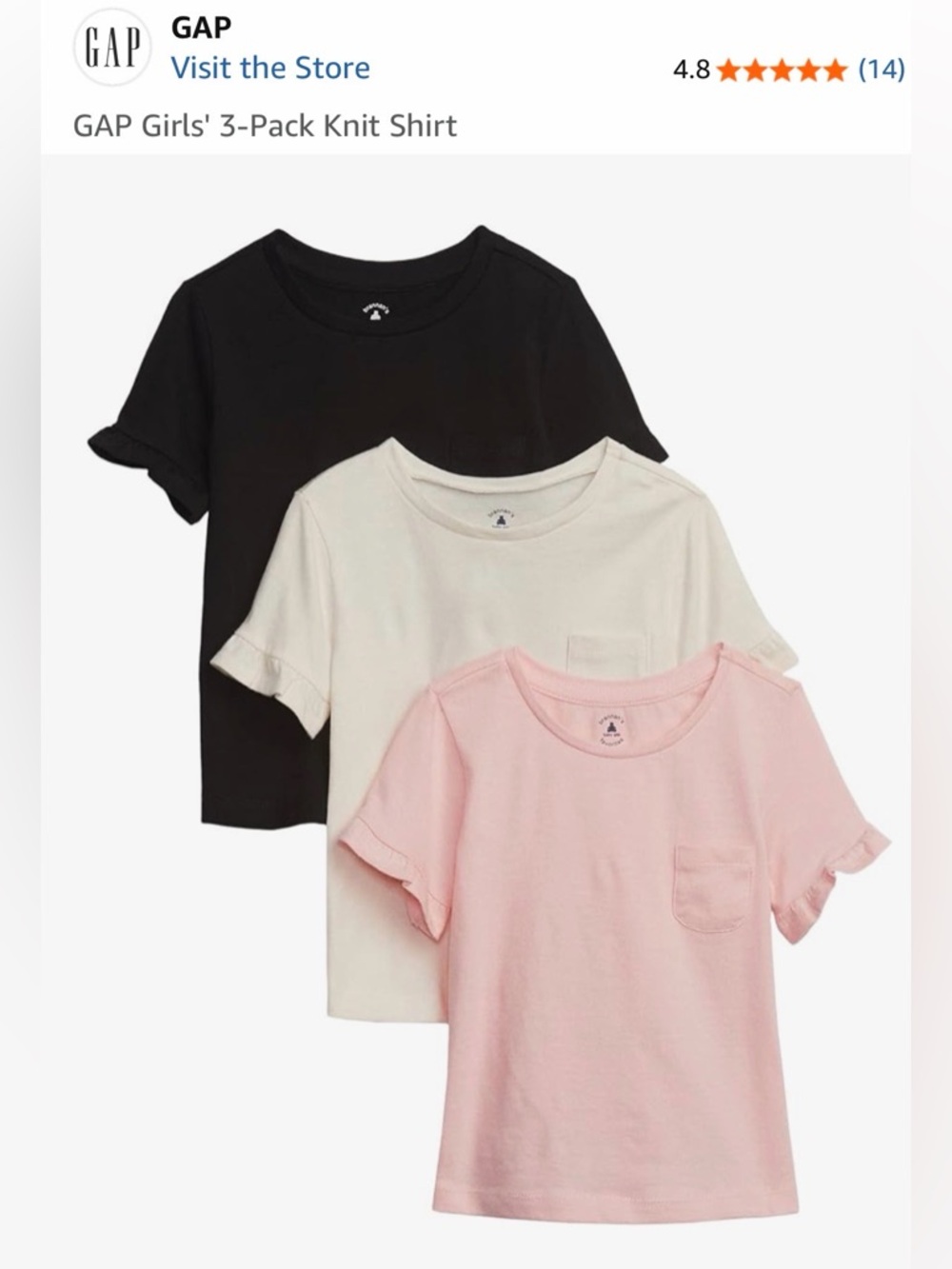 GAP Basics 3T Ruffle Sleeve Tees in Black, Cream & Pink Brannan's Favorites Lot